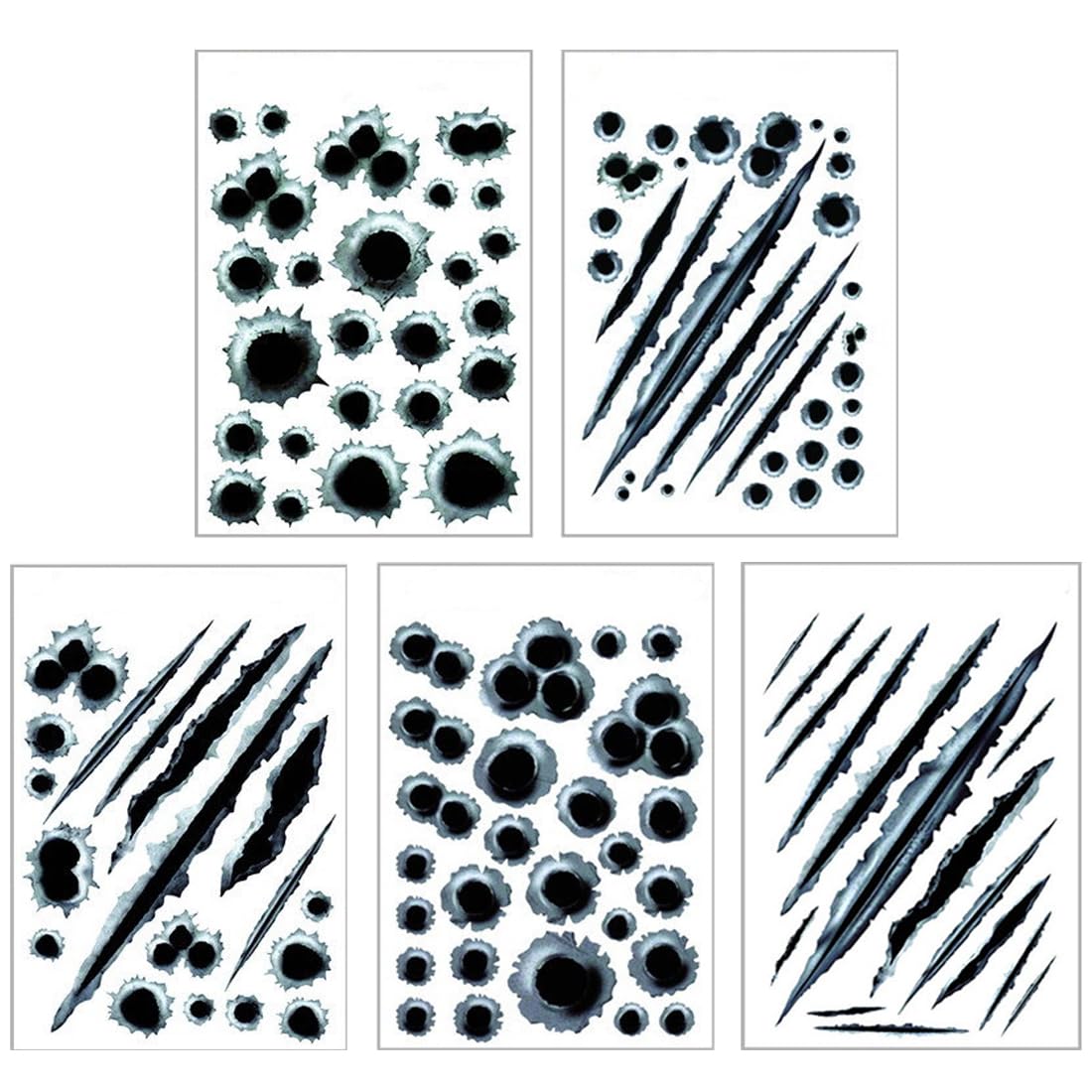 Autocollants Trous De Balles Et Rayures - Lot De 5 Feuilles Vinyl - Déco Voiture, Casque, Moto - Multicolore - Résistant Lavage