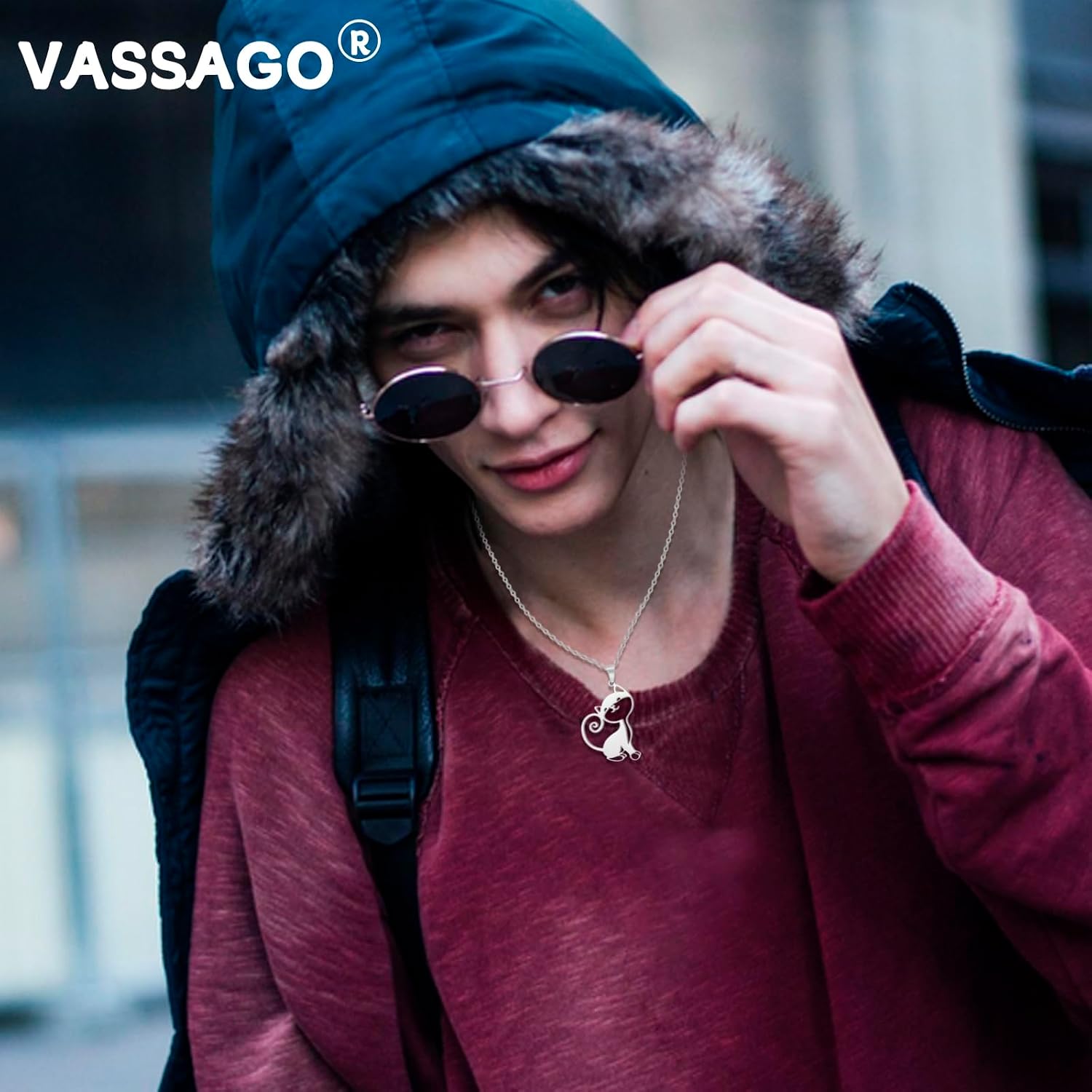 VASSAGO Cute Cat Necklace for Women Men Stainless Steel Kitty Pendant Necklace Kitten Jewelry Gifts for Cat Lover Friends image 2