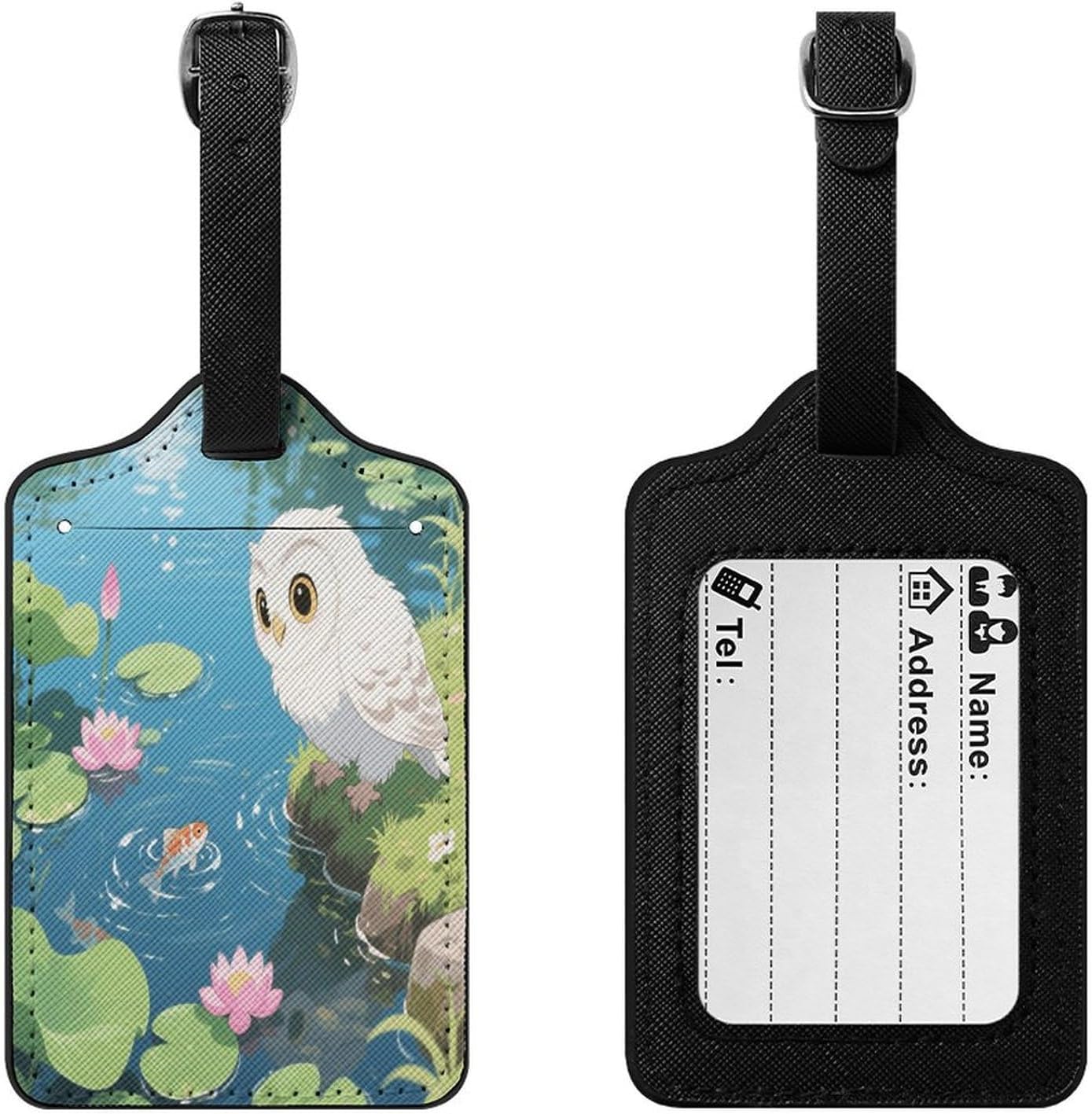 Pond Owls PU Leather Luggage Tag for Suitcases image 3