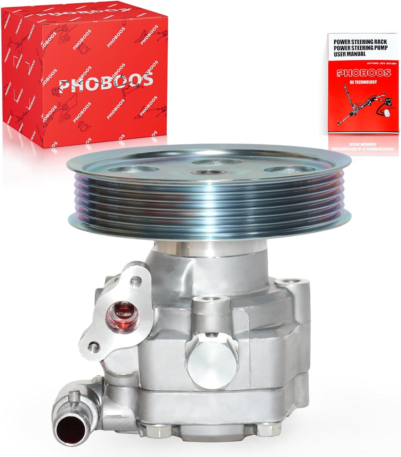 PHOBOOS Power Steering Pump Compatible with Audi A4/A4 Quattro 2009-2012, A5/A5 Quattro 2010-2012, with Outlet & Pulley, Smooth Steering, Low Noise, High Durability, Ref. 96-515