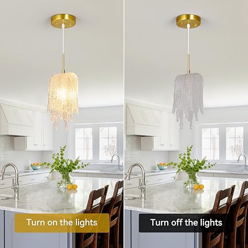 Miniatura 6 de Lámparas colgantes de cristal, bombillas E12, modernas luces colgantes doradas, mini candelabros de cristal, iluminación colgante de techo para