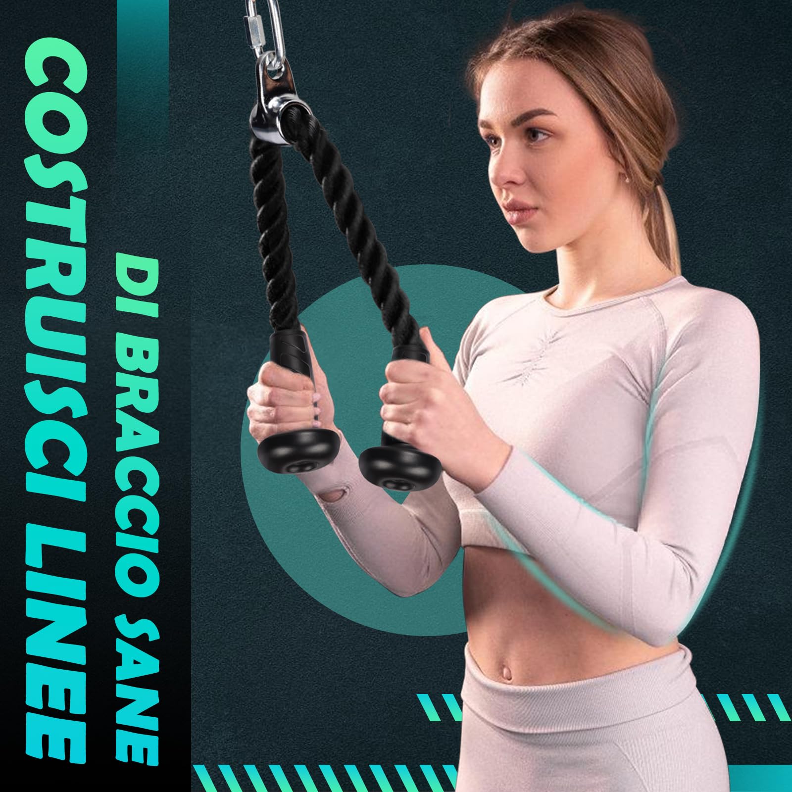 BOOSTEADY Corda Tricipiti, per Curl Bicipiti, Tricipiti, Schiena, Avambraccio