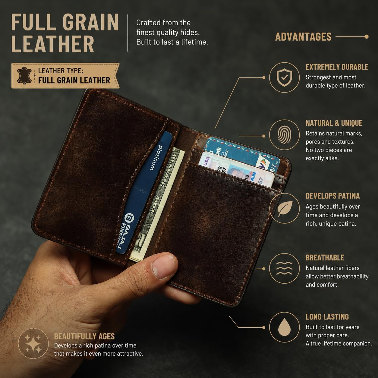 FOXHACKLE Full Grain Leather Credit Card Holder for Men and Women, Slim Bifold RFID Blocking Wallet, Thin Front Pocket Minimalist Wallet, Small Card Case.