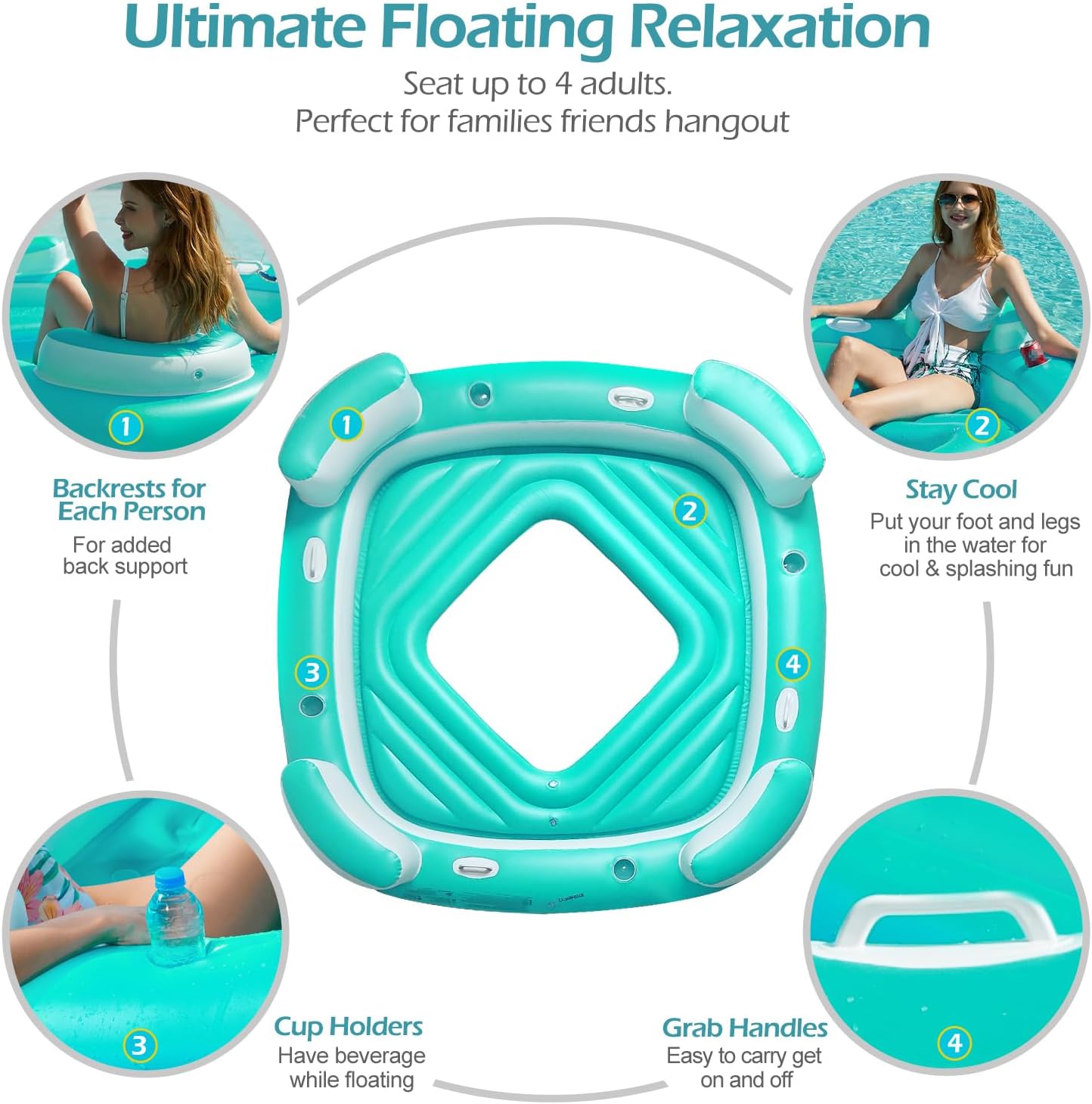 Jasonwell Floating Island Pool Float - Giant Inflatable Multi Person Pool Party Floats Swimming Pool Lounger Raft with Cup Holders Lake Floaties Beach Relaxation Water Float for Adults (Green, XL)