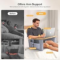 Vista 3 de Escritorio de regazo para adultos con reposabrazos, soporte ergonómico de almohada para computadora portátil para cama, sofá, suelo, mesa grande Gris