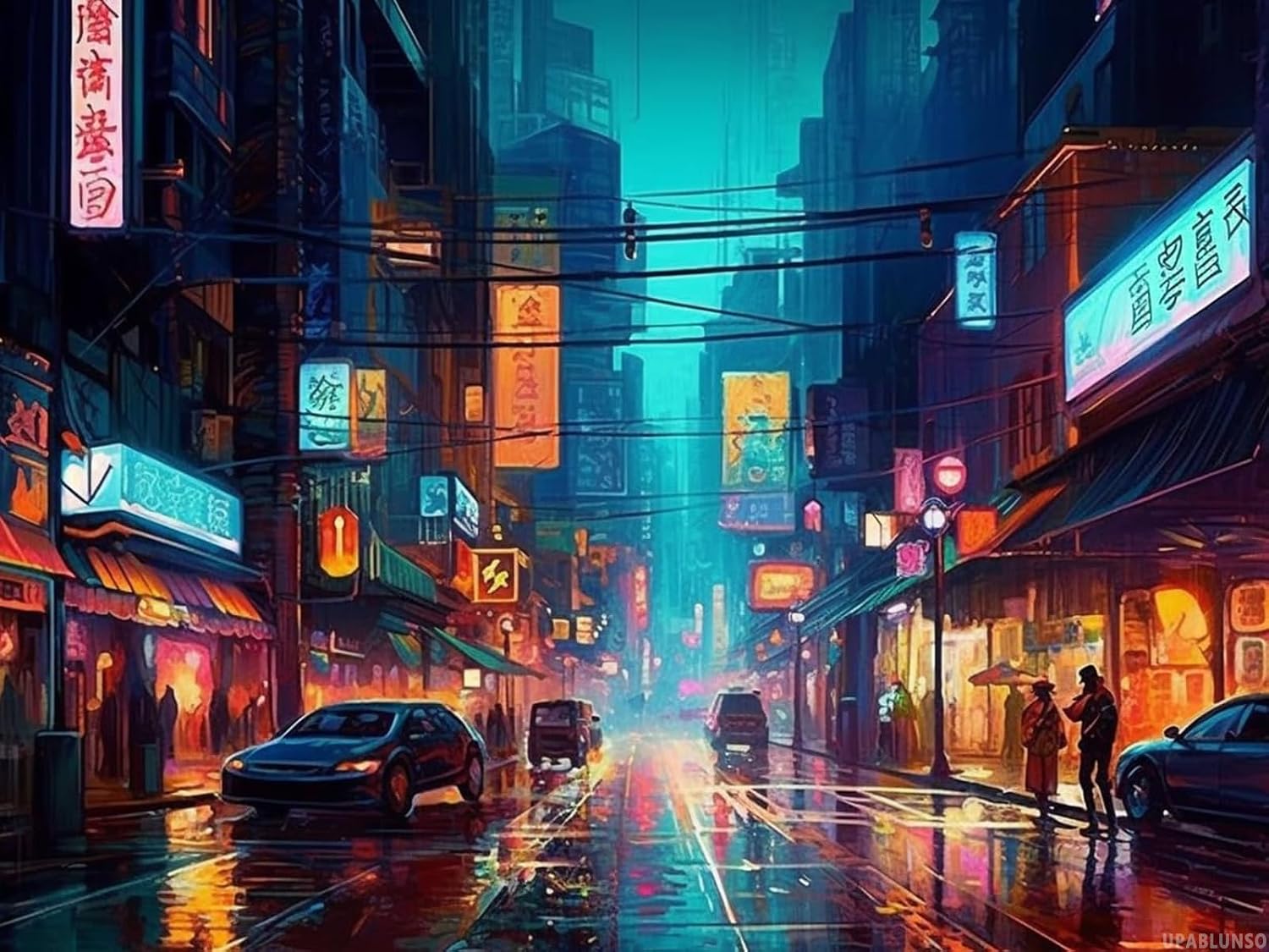 UPABLUNSO Japanese Anime Tokyo Neon Streets Japan City 5D Adult Diamond Art, DIY Diamond Art Painting Kits for Home Decor Canvas 12x16in/30x40cm