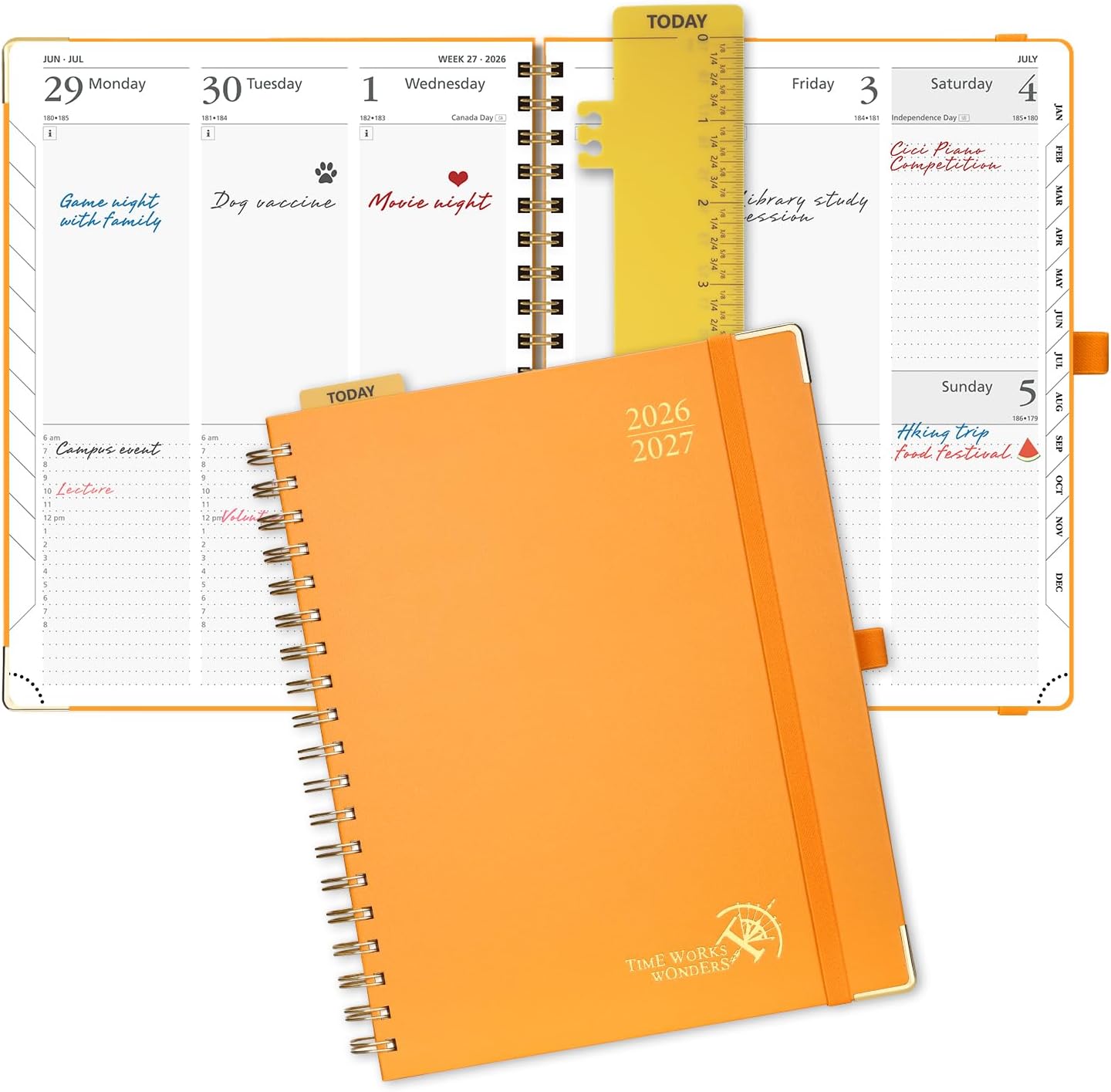 POPRUN Academic Planner 2026-2027, Weekly Planner July 2026-June 2027, 10" x 8"planner weekly and monthly with Hardcover, Tabs, Ruler, Pen Loop, Unisex appointment Book for Work, Organizing and Studying - Orange