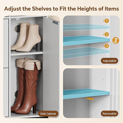 Miniatura 5 de Zapatero con 2 armarios abatibles y armario lateral, armario de zapatos con estantes ajustables, organizador de almacenamiento de zapatos para