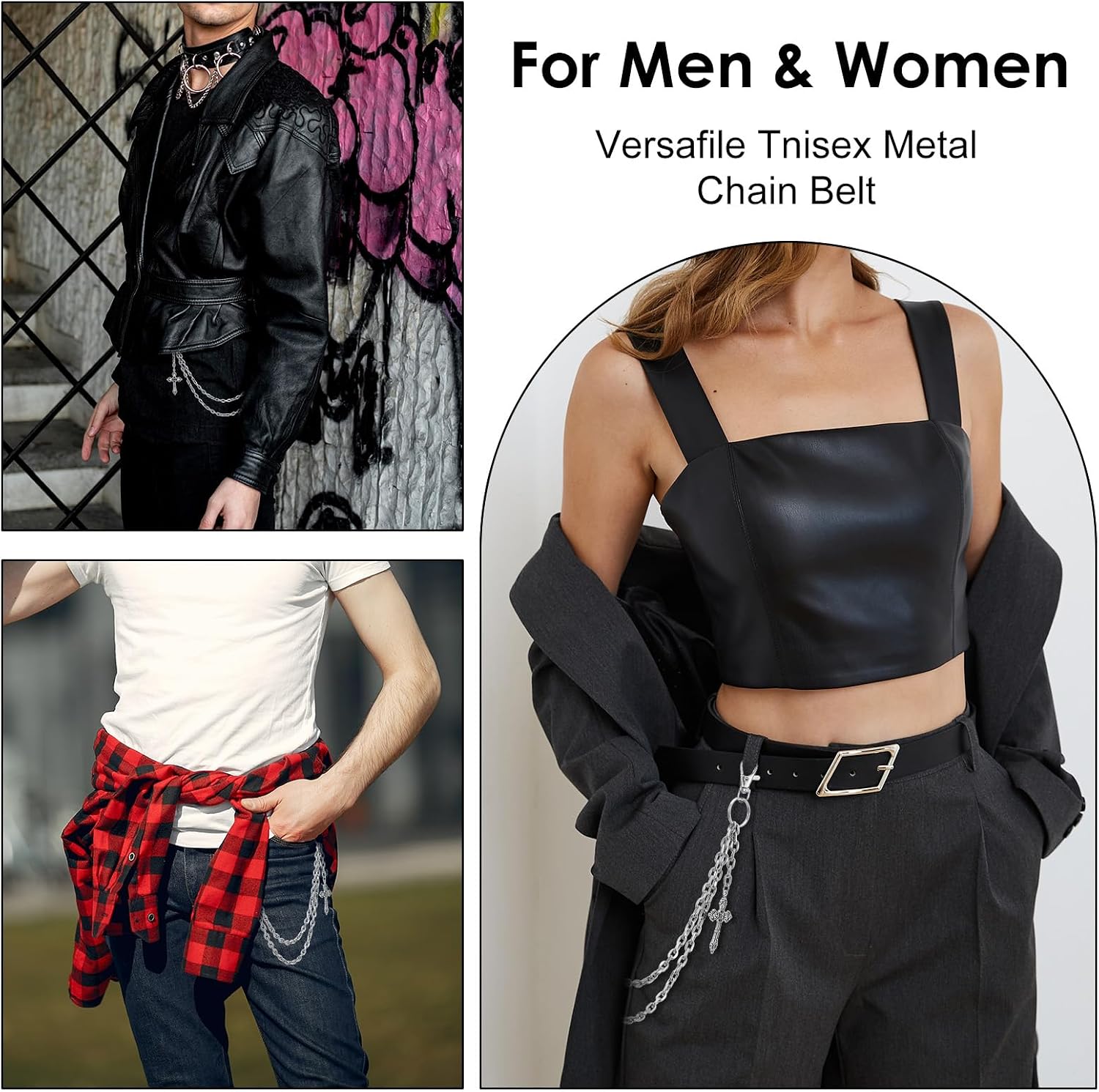 Punk Pants Chain Hip Hop Wallet Chain Sword Star Rivet Charm Layered Jeans Chains Vintage Rock Pocket Chains for Trouser Belt Goth Jewelry Key Halloween Accessory Christmas Valentine's Day