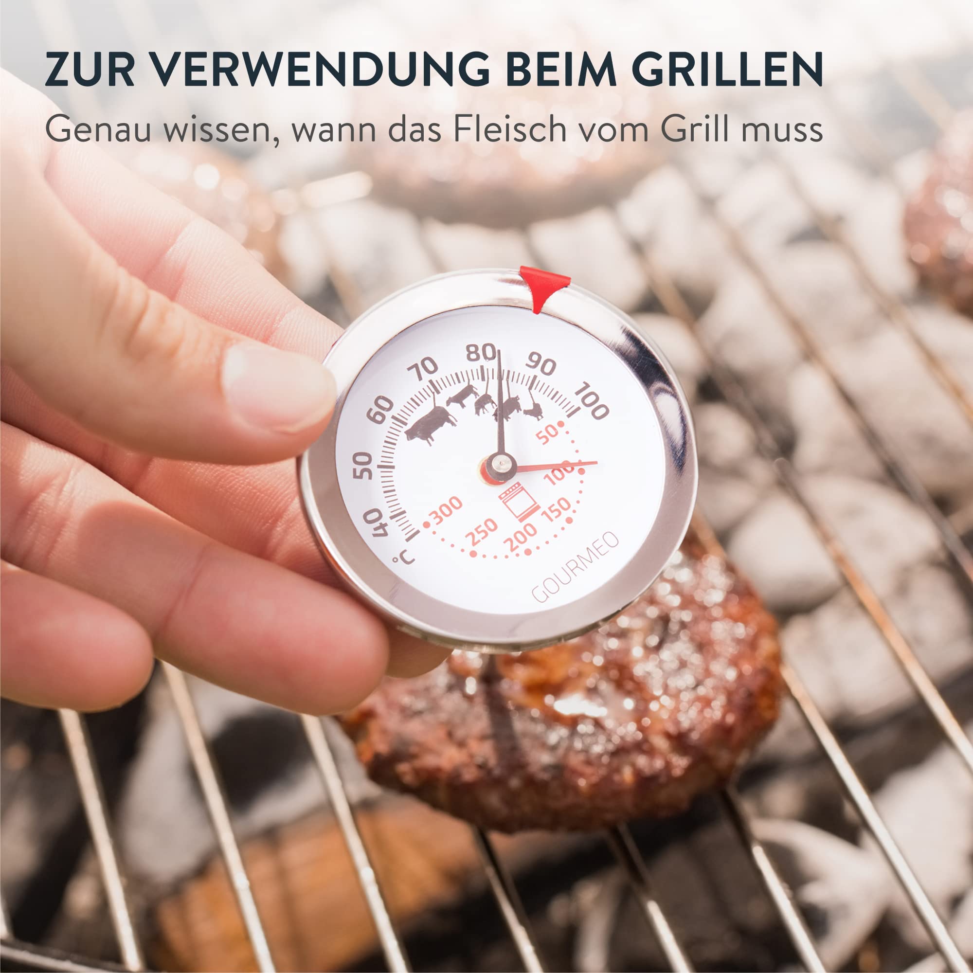 Grillthermometer Aus Edelstahl – 7,5 Cm Langer Stiel Für Holzkohle- & Gasgrills (Fahrenheit-Anzeige Bis 427°C)