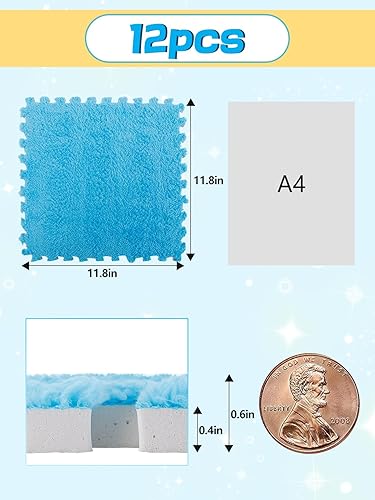 Miniatura 6 de 12 tapetes de espuma de felpa gruesa que se entrelazan, tapetes de espuma para suelo de bebé con bordes, azulejos de espuma cuadrados suaves