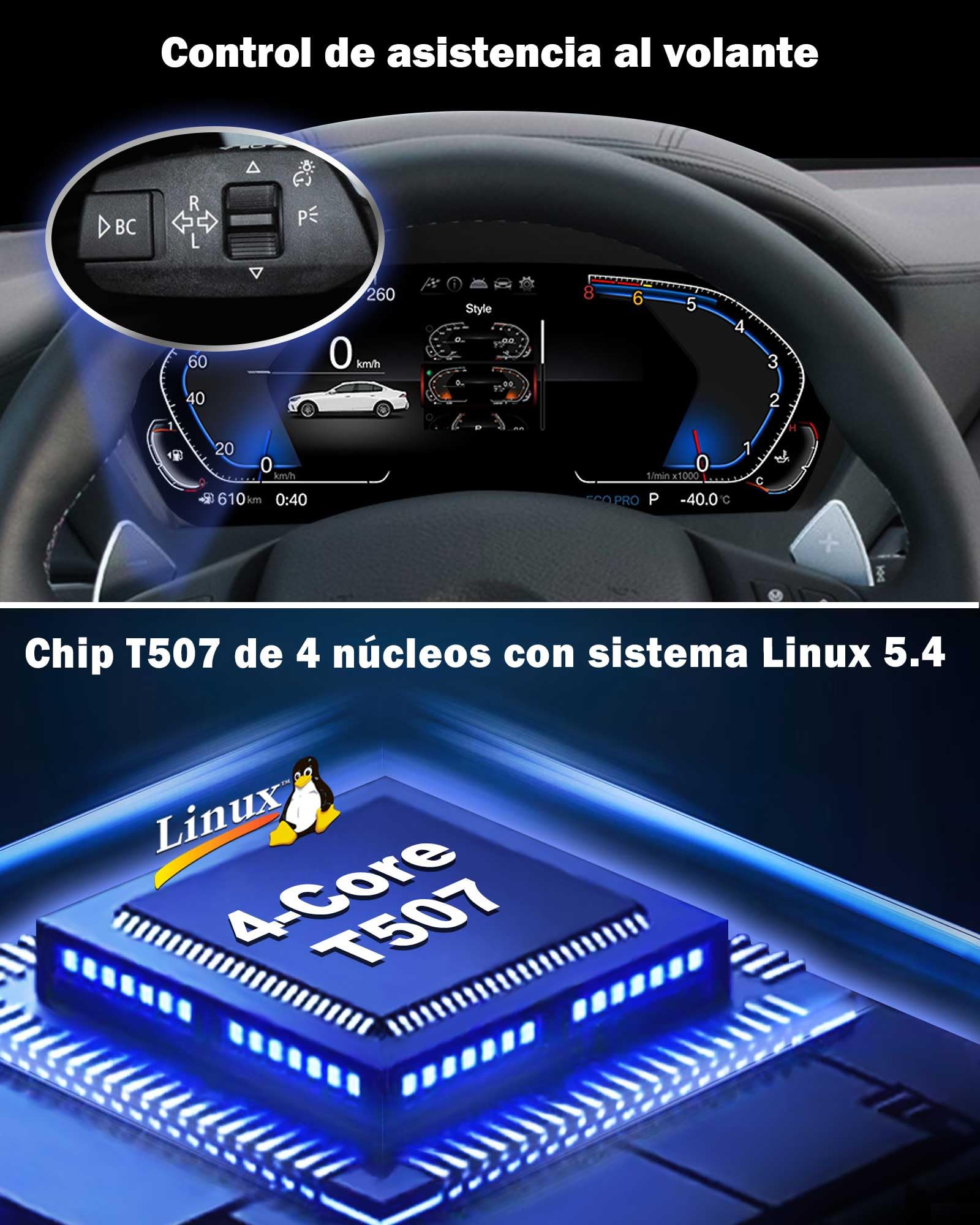 12.3" Cuadro de Instrumentos Digital Pantalla LCD para BMW X5 E70 BMW X6 E71 BMW Serie 5 E60/E61 con CCC/CIC, 4-Core Panel de Instrumentos Digital, Controles Volante 7-UI Temas HD Tablero Digital