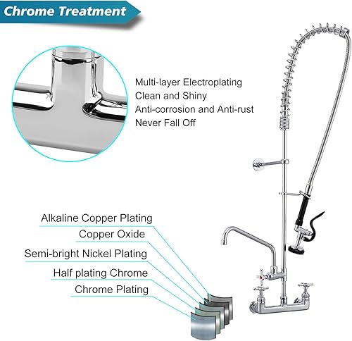 Miniatura 5 de Grifo comercial de 47 pulgadas con rociador para fregadero medianogrande, grifo de fregadero de cocina cromado de latón con centro de 8 pulgadas con