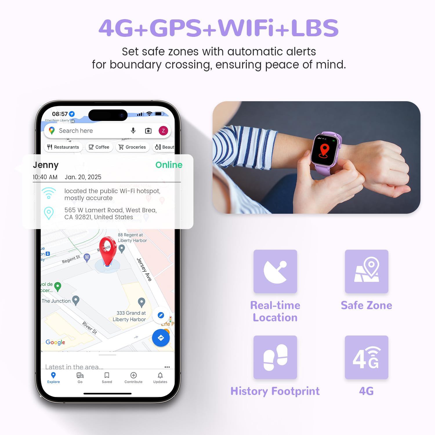 SWGOTA 4G Smartwatch Bambini con GPS e Telefono, Orologio Smartwatch Bambini con Videochiamate, Messaggi, modalità Scuola, SOS, Impermeabile IP68, Contapassi - Regalo per Ragazzi e Ragazze (Viola)