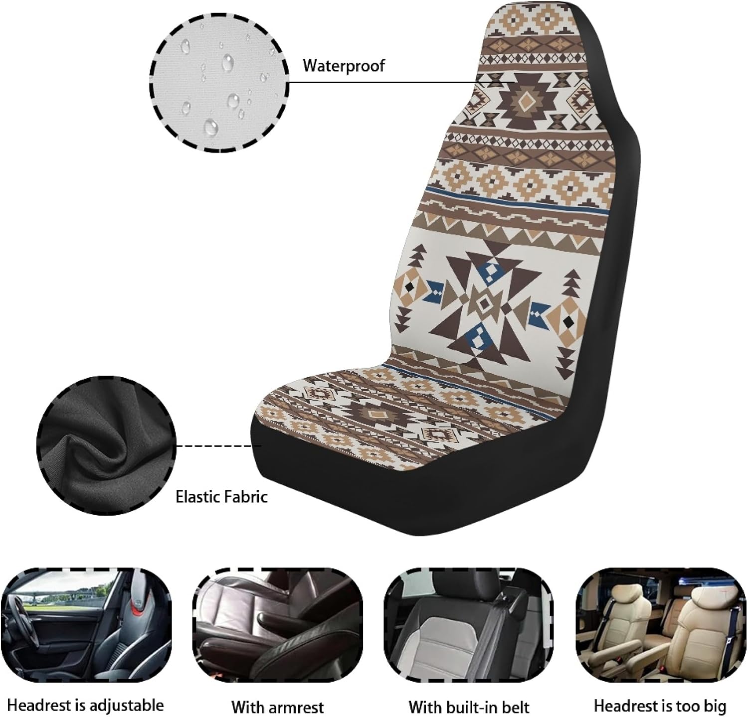 Southwestern Aztec Tribal Car Seat Cover Set of 2 Front Seat Cushion Universal Automotive Interior Accessories Universal Fit for Most Cars Truck Van SUV Sedans