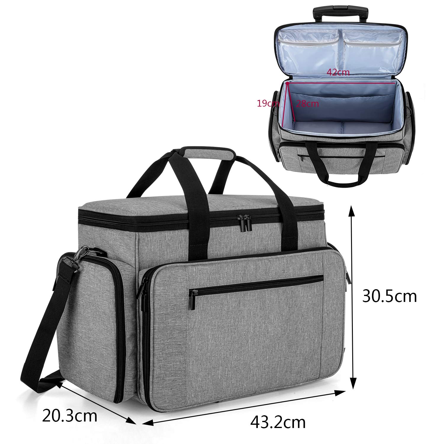 Luxja Nähmaschinentasche mit abnehmbarem Trolley, Rollende Nähmaschinentasche mit abnehmbarem Bodenpolster (passend für die meisten Standardnähmaschinen), Patentiertes Design, Grau