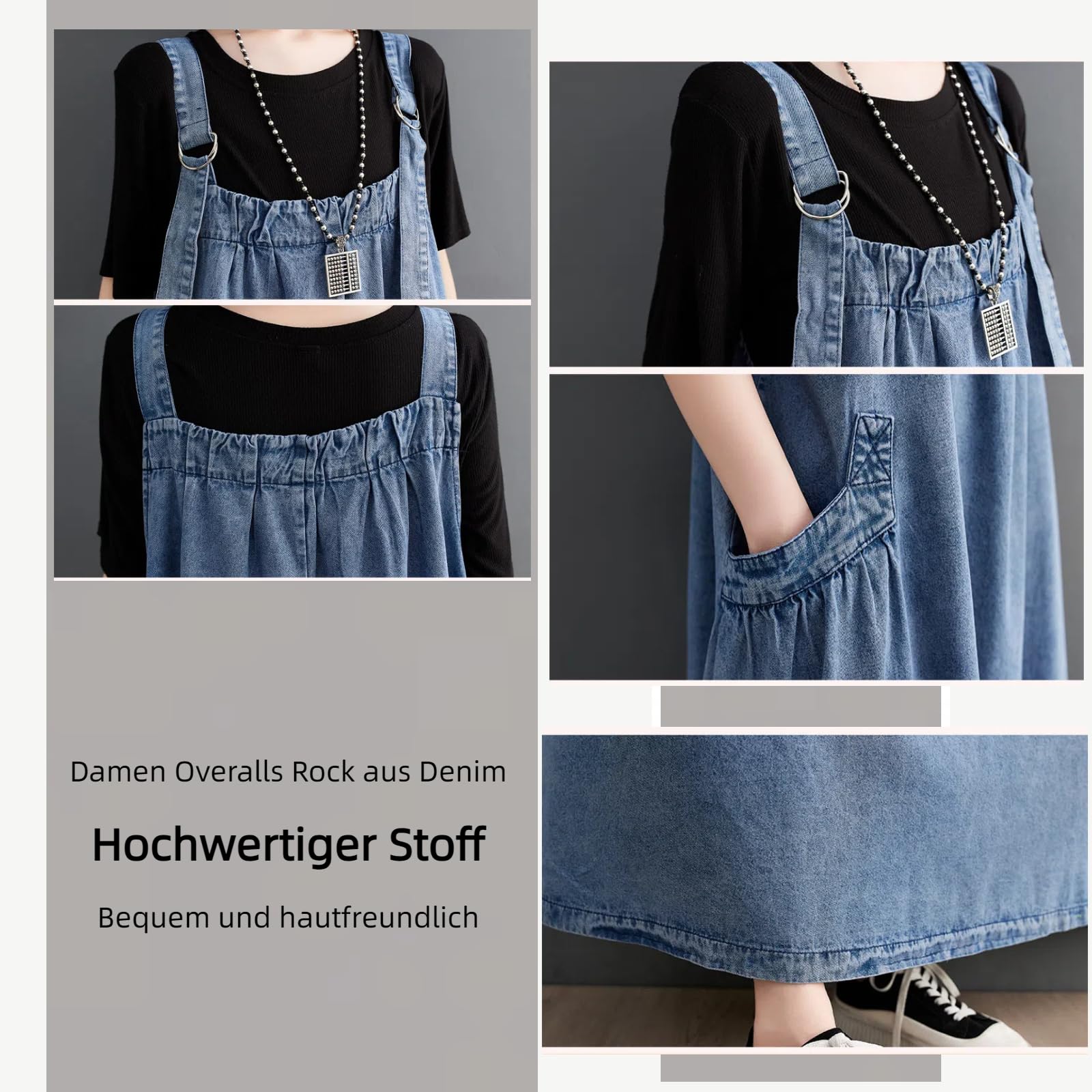 Damen Jeans Latzkleid