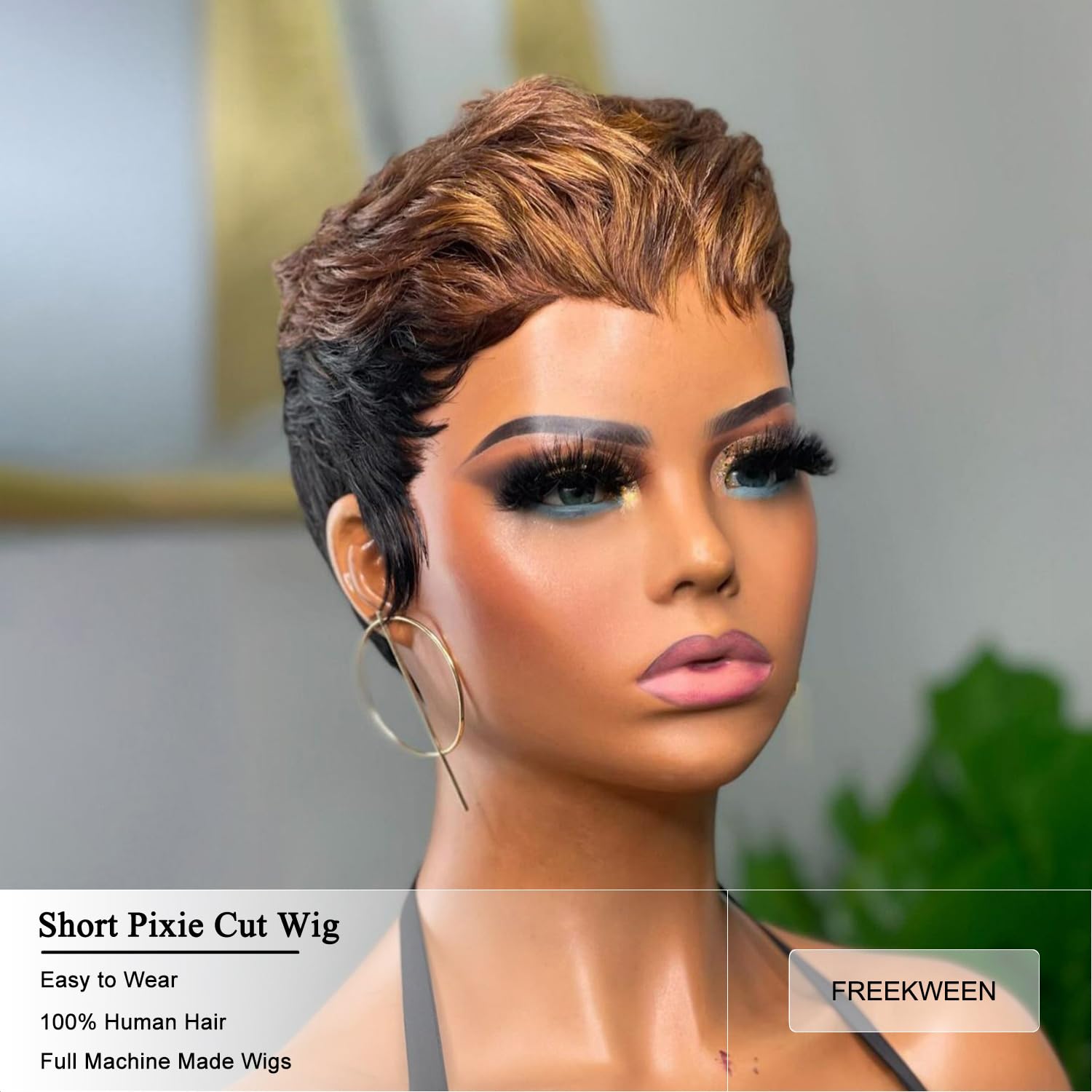 Straight Pixie Cut Wig Human Hair 180% Density Glueless Machine Made Rose Net Pixie Cut Synthetic Wig for Women, 180% Density, Machine  main image 4