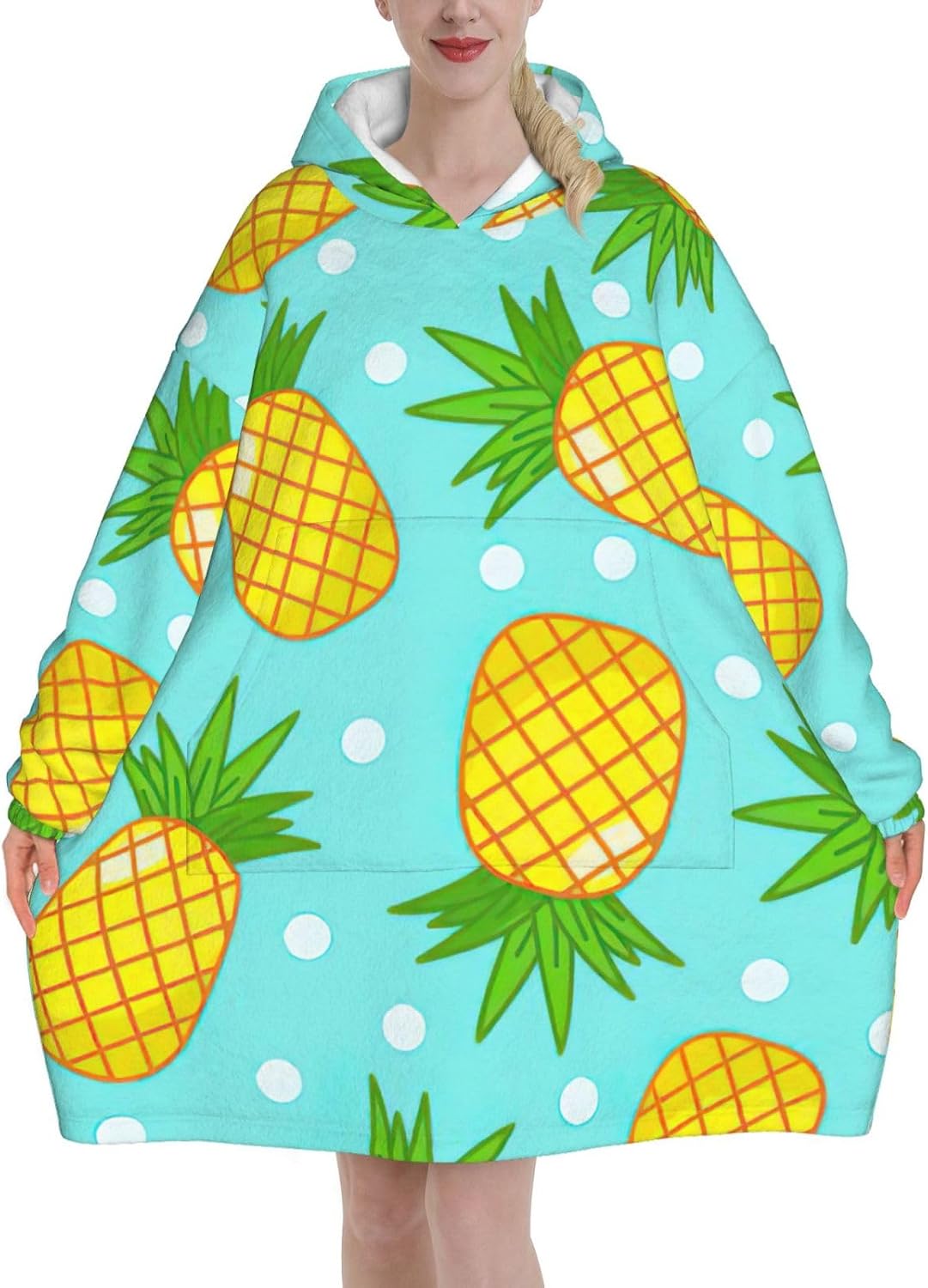 Fresh Pineappleprint Oversized Hoodie Blanket, Super Soft Warm Comfortable Hoodie, Wearable Blanket Adult