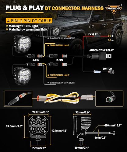 Miniatura 5 de Auxbeam X-PRO Series 3" 84W LED Pods DRL & Turn Signal 9600LM Flood Spot Combo Luces de zanja Offroad Conducción Spotlight Amber Fog Cube Luces de