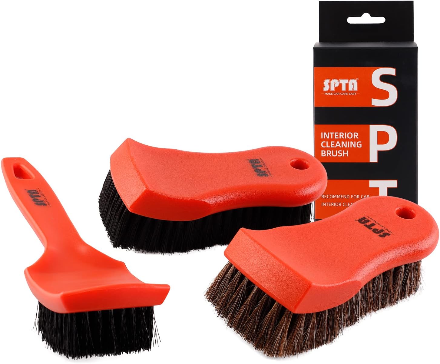 SPTA 4Pcs Car Detailing Brush Kit, Leather & Textile Car Interior Brush, Comfortable Grip and Scratch-Free Cleaning for Car Dashboard, Car Wheels, Car Seats, Car Foot Mat and Other Small Areas