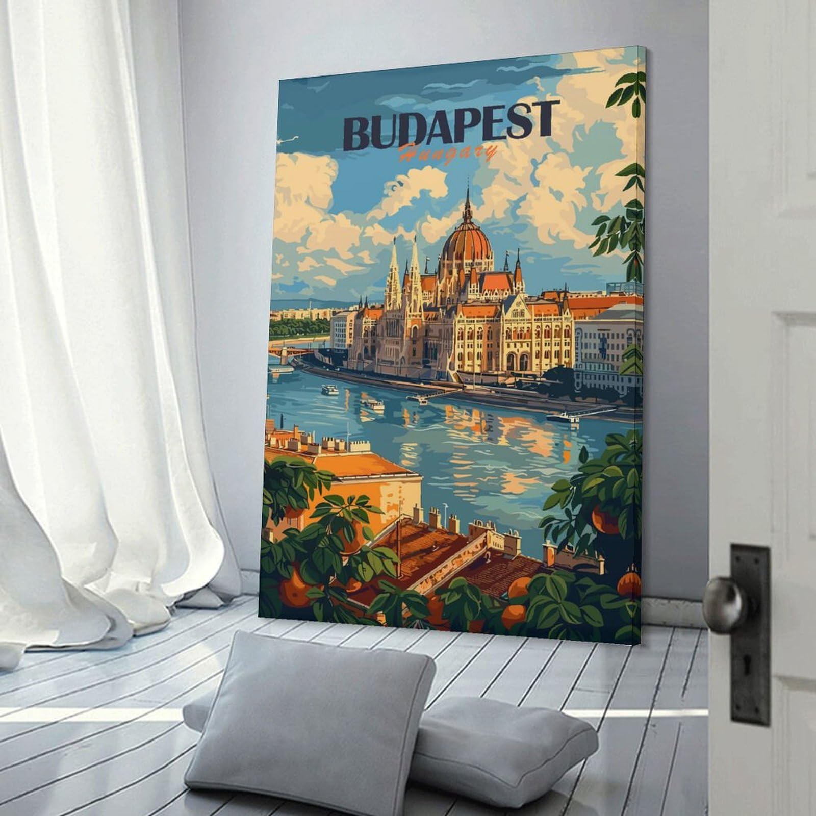 Junmoney Frame-Style-19 Budapest Travel Canvas Wall Decor 12X18inch(30X45cm), For Entrance Walls, Hall Decor Or Foyers, Wall Decor To Refresh Empty Corners