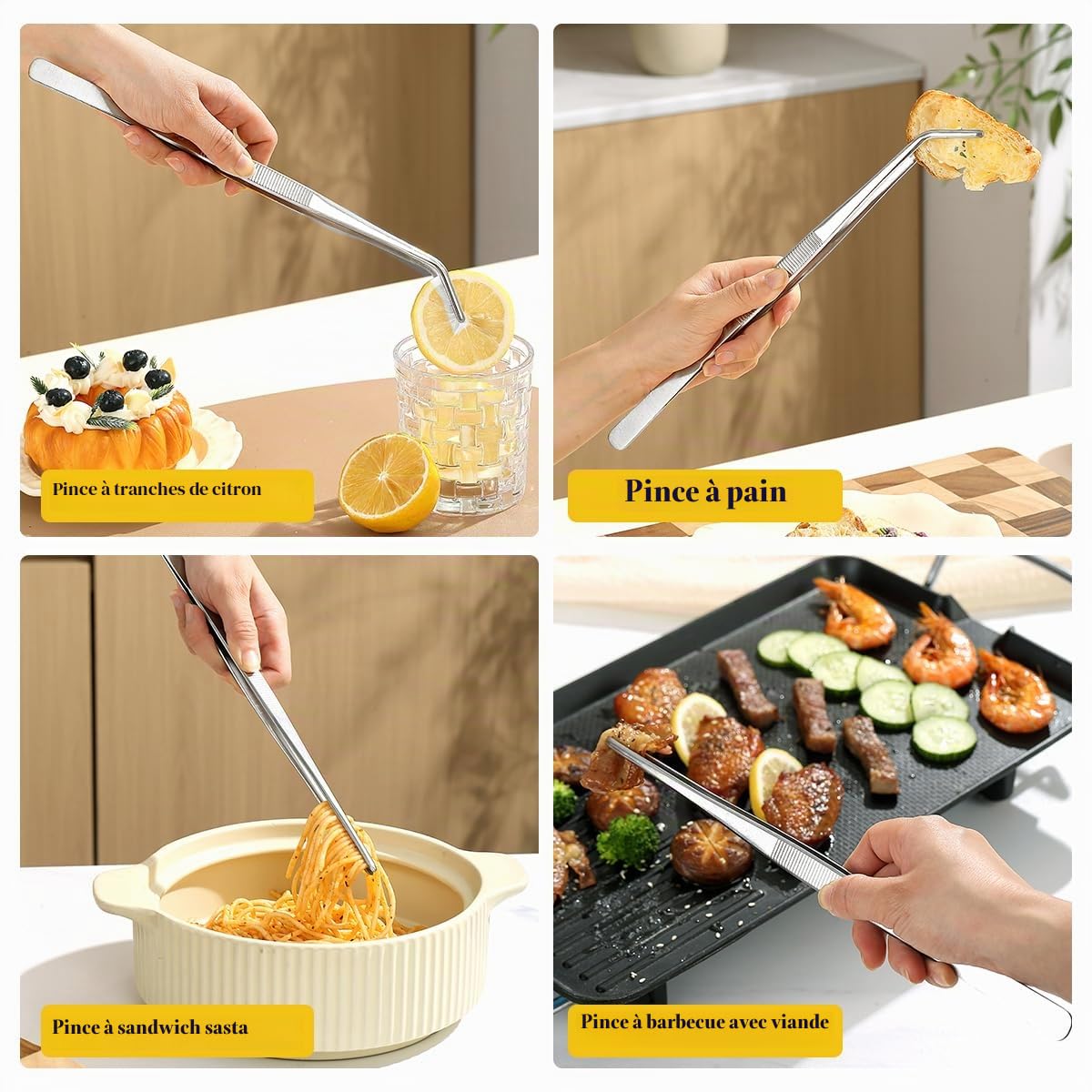 Berglander Pinces de Cuisine Tongs 2 pièces, 30,5 cm Extra-Longues en Acier Inoxydable Métal Robustes Pinces de Cuisson pour Chef, Service des Aliments, Grill, Culinaire, Pâtes, Salade, BBQ