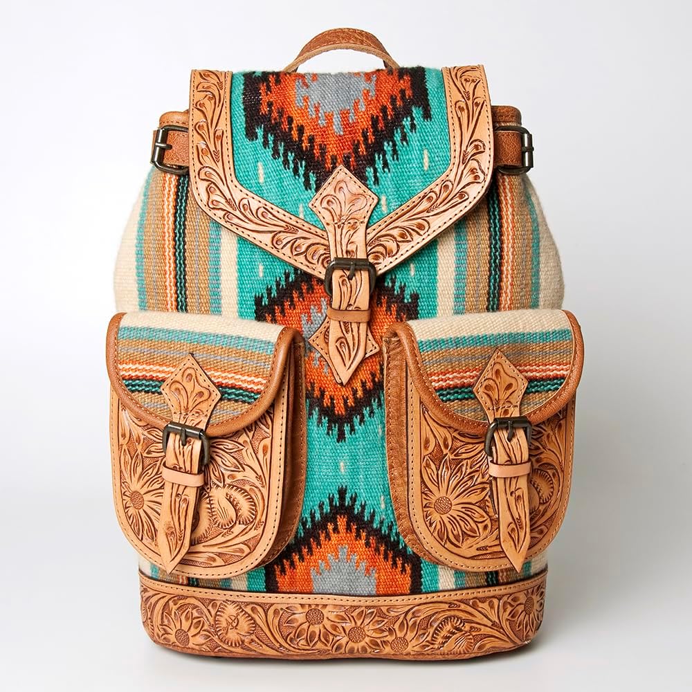 American Darling Backpack Hand Tooled Saddle Blanket Genuine Leather Western Women Bag | for Laptop School Purse Travel