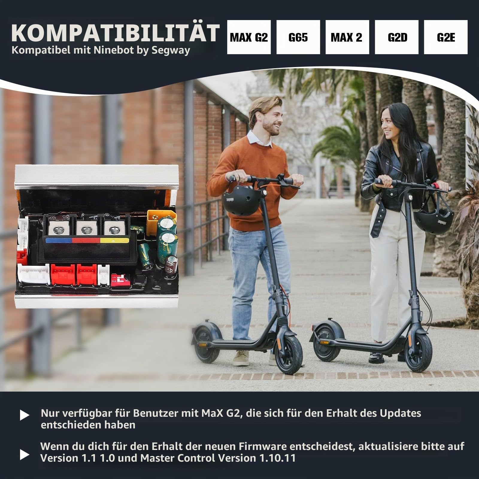 Controller für Elektroroller – Kompatibel mit Segway Ninebot MAX G2/G65, 35km/h Speed Upgrade & Metallkühler, Ersatzteil für E-Scooter (74x85x35,5mm)