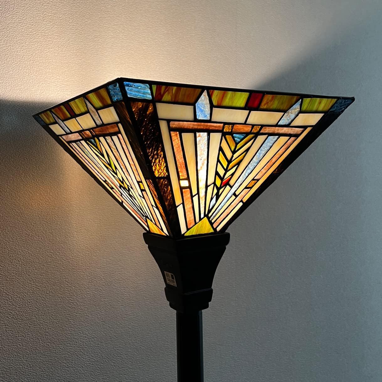 Tiffany Torchiere Floor Lamp,Stained Glass Lamp Shade,Vintage Antique Mission Tiffany Style Standing Light for Living Room and Bedroom