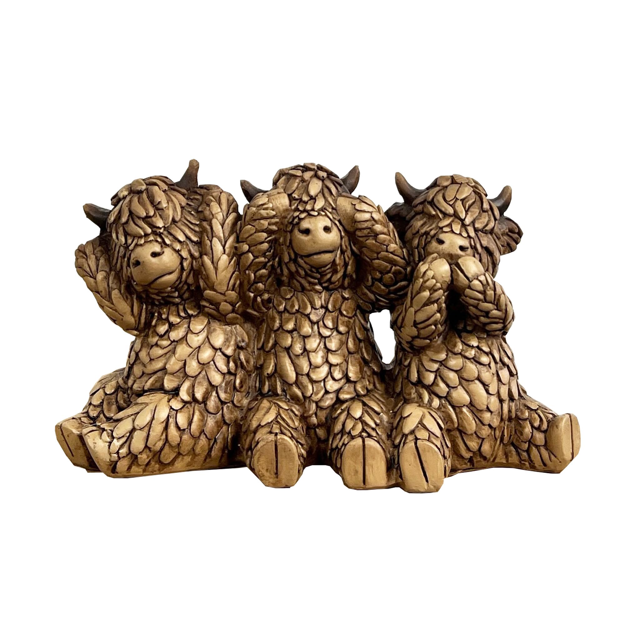 Alfie Francis Brown 16Cm (Length) 3 Wise Highland Cows Ornament Figurine Statue Sculpture Home Decoration Accessories Decor