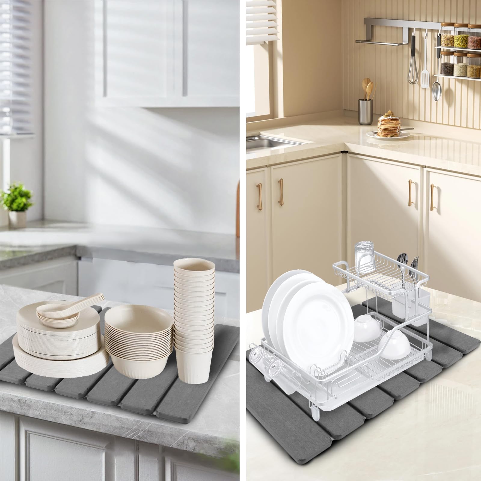 Stone Drying Mat for Kitchen Counter 30x40cm Foldable Stone Dish Drying Mat Non-Slip Stone Drying Pad Reusable Dish Drainer Mat Diatomite Drying Stone Mat for Sink Dish Rack Marble Worktop Black - Image 4