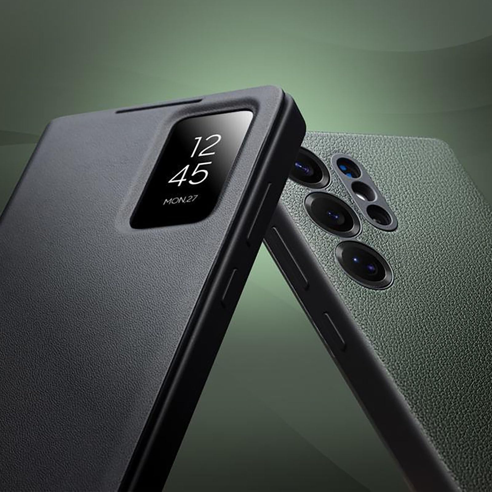 Hülle Für Samsung Galaxy S26 Ultra/S26 Plus/S26, Echtes Leder Cover Mit Auto Schlaf Anti-Rutsch Kartenfächer Hüll(Schwarz,S26)