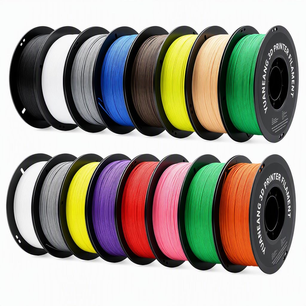 Lot de filaments PLA pour imprimante 3D, filament PLA unicolore, 1,75 mm, pour la plupart des imprimantes 3D FDM, 1 kg x 16 bobines
