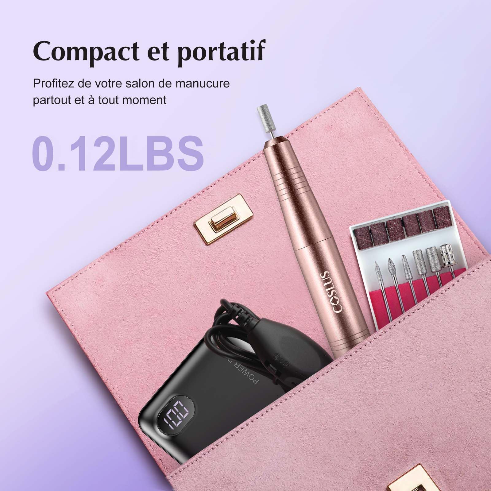 COSLUS - Lijadora de uñas eléctrica para uñas de gel, velocidad y sentido de rotación ajustable, kit de manicura y pedicura, lima de 0 ngles eléctrica para uñas de gel, profesional