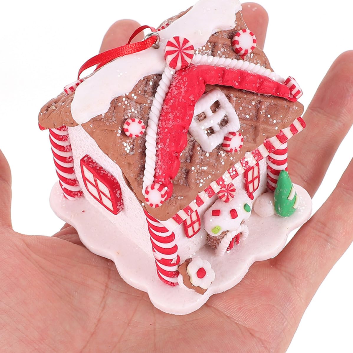 FOMIYES 4 Piezas Adorno Colgante en Forma de Casa de Jengibre para Árbol de Navidad, Decoración Navideña Delicada de Arcilla Polimérica para Fiestas y Hogar