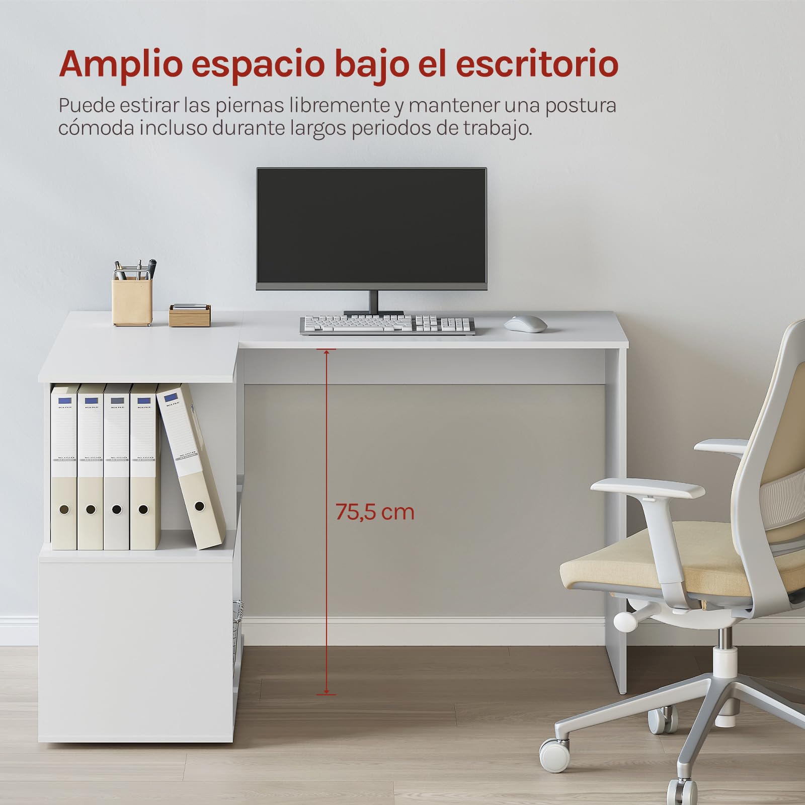 WOLTU Escritorio en Forma L, Mesa Esquinera Escritorio, Blanco | Con Estantes Abiertos, 120x100x75 cm, para Estudio, Oficina en Casa, Gaming y Trabajo