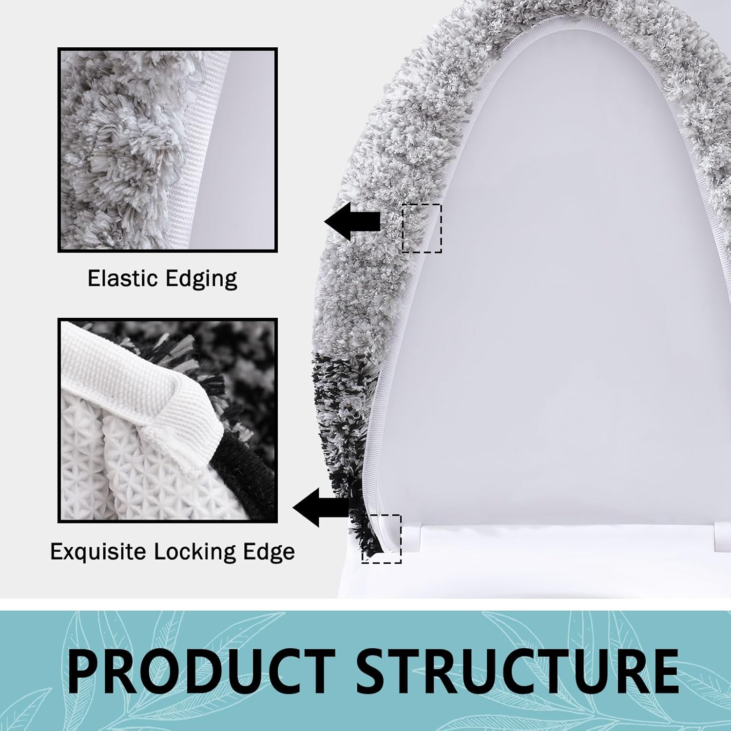 Arotive Ombre Bathroom Rugs Sets 3 Piece and Bathroom Toilet Lid Cover, Bath Rug Size 24x16 and 30x20,U-Shaped Contour Toilet Rug and Bathroom Toilet Lid Cover Size 17.5x15 in Black, 4 Item Bundle