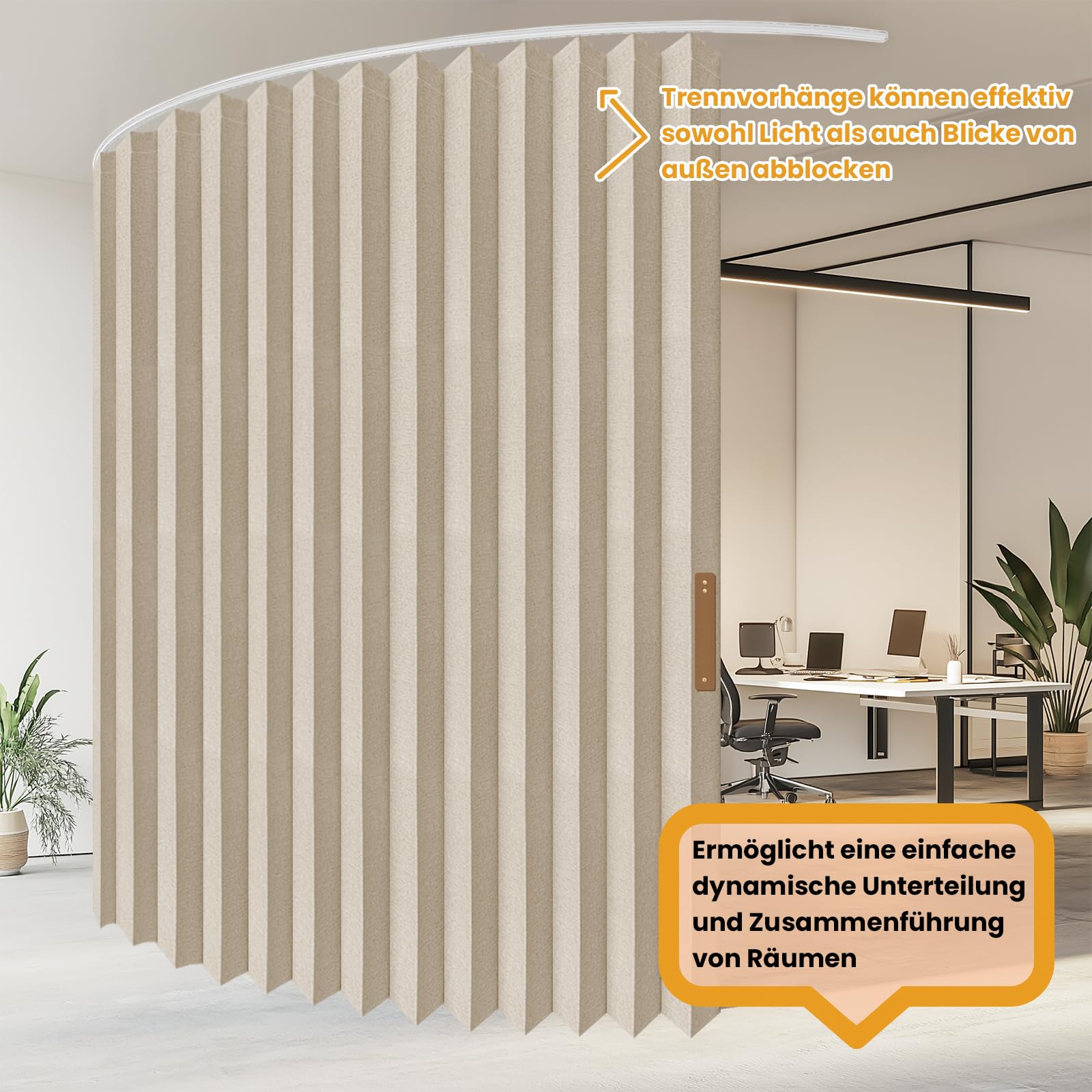JILRON Raumteiler Vorhang Mit Schienen, 100% Vollschutz - Einzigartiges Akkordeon-Design, Saubere Optik für Schlafzimmer, Abstellraum (Cremefarben-H213 x B254 cm) 1er-Pack