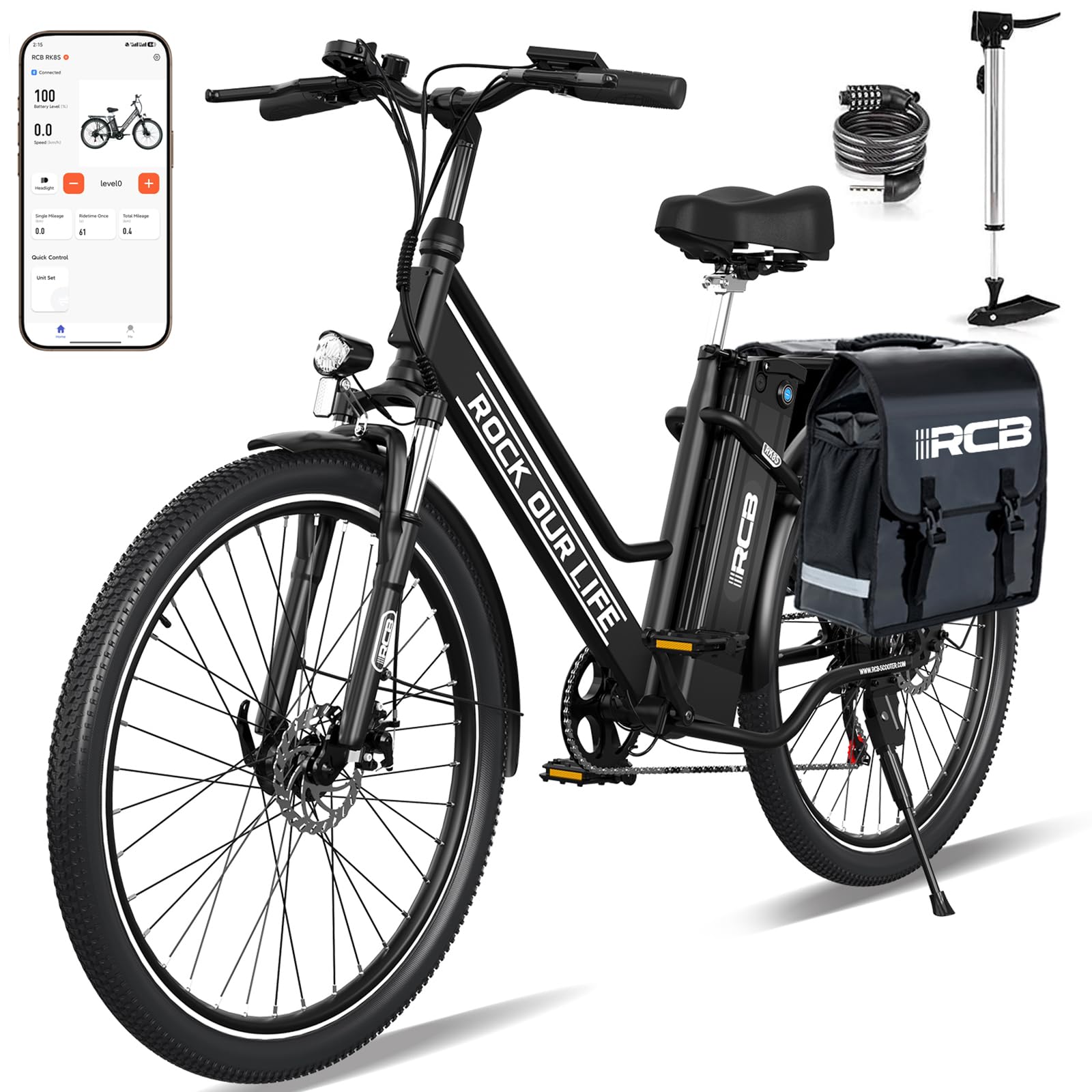 RCBElectric Bike 26" E bike, 36V 12AH Lithium Battery Able up to 90KM (35KM in pure electric mode) 250W 7-speed Adult Commuter E bike
