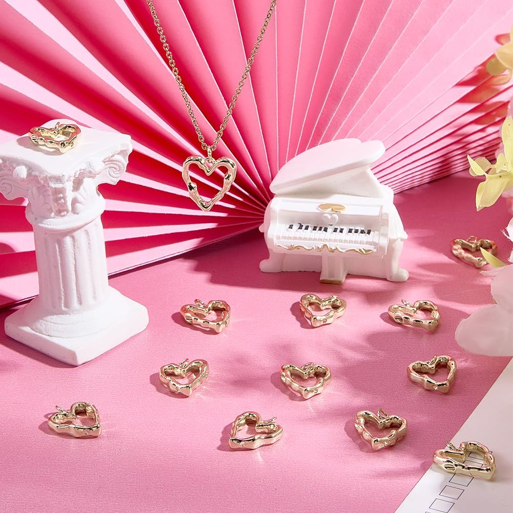 Beebeecraft 1 Box 14Pcs 18K Gold Plated Brass Heart Charms Hollow Heart Pendants Dangle Bezel Charms for Valentine's Day DIY Earring Necklace Bracelet Jewelry Making - Image 4