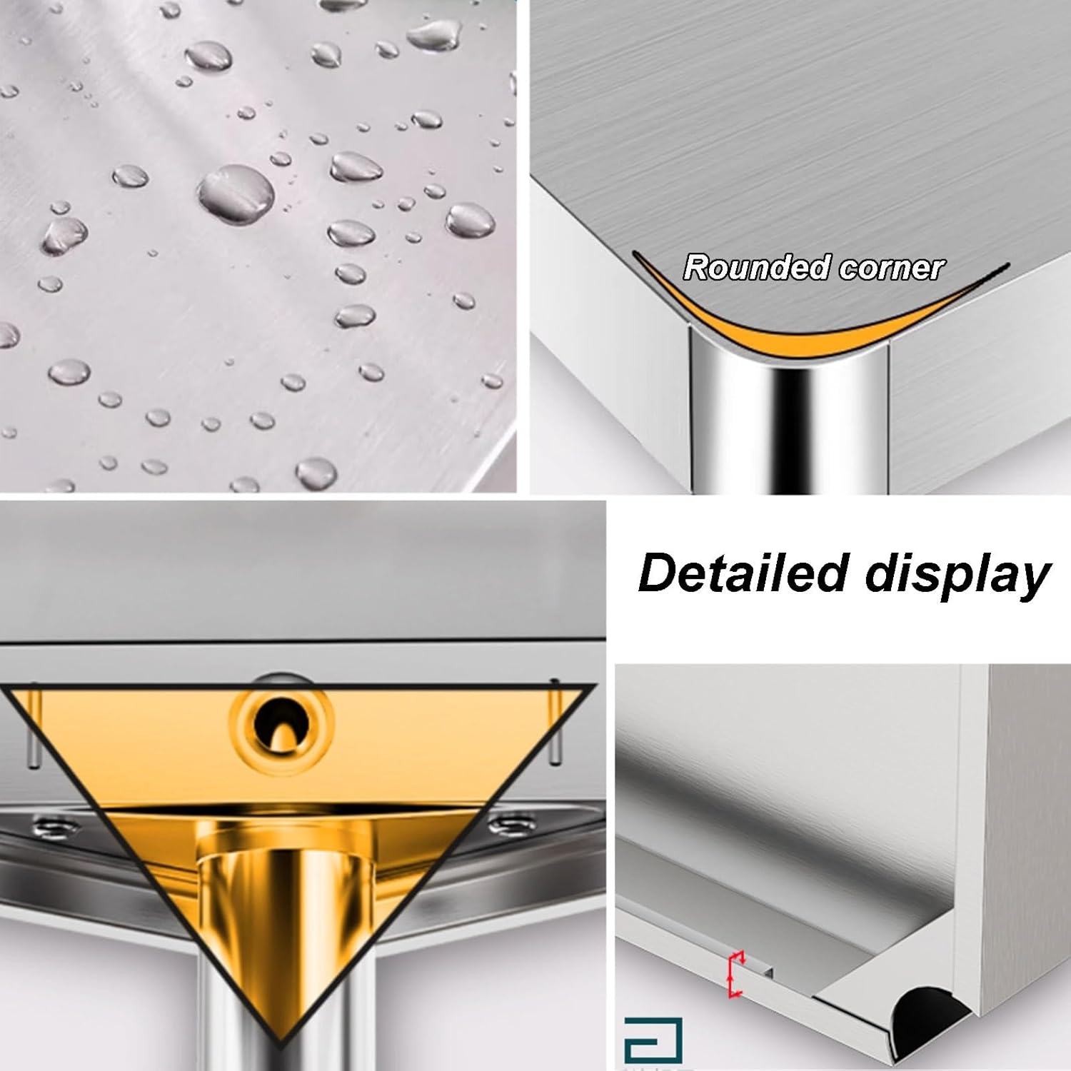 Commercial Freestanding Work Table with Wheels Stainless Steel Worktop Double Shelf Kitchen Chopping Board Removable Rounded Corner Shelf Multifunctional Preparation Table(60x40x85cm/23.6x15.7x33.5")