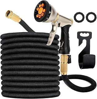 Garden Hose Expandable, Leakproof Lightweight, Retractable Collapsible Water Hose 100FT with 9 Function Zinc Spray Hose Nozzle, 3/4 Extra-Strong Solid Brass Connectors, Easy Storage Kink Free Flexible Gardening Pipe, Superior Strength 3750D, 13-Layers Latex (BLACK, 100FT)