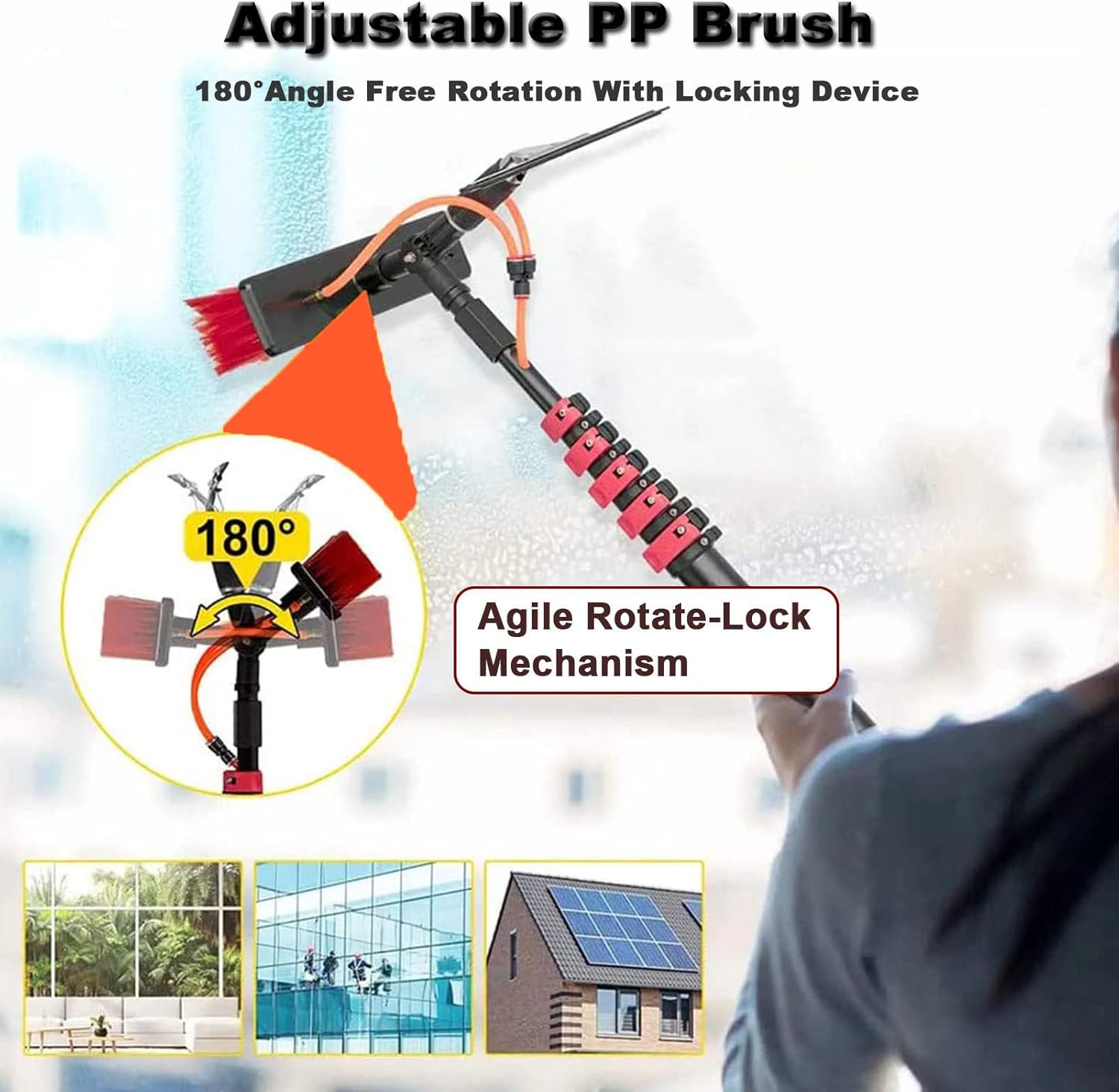 Professional, Solar Panel Window Cleaner with Squeegee & Telescopic Brush for Truck Caravan, Window Glass Cleaning Kit, Washer Spray Washing System,12FT/3.6M