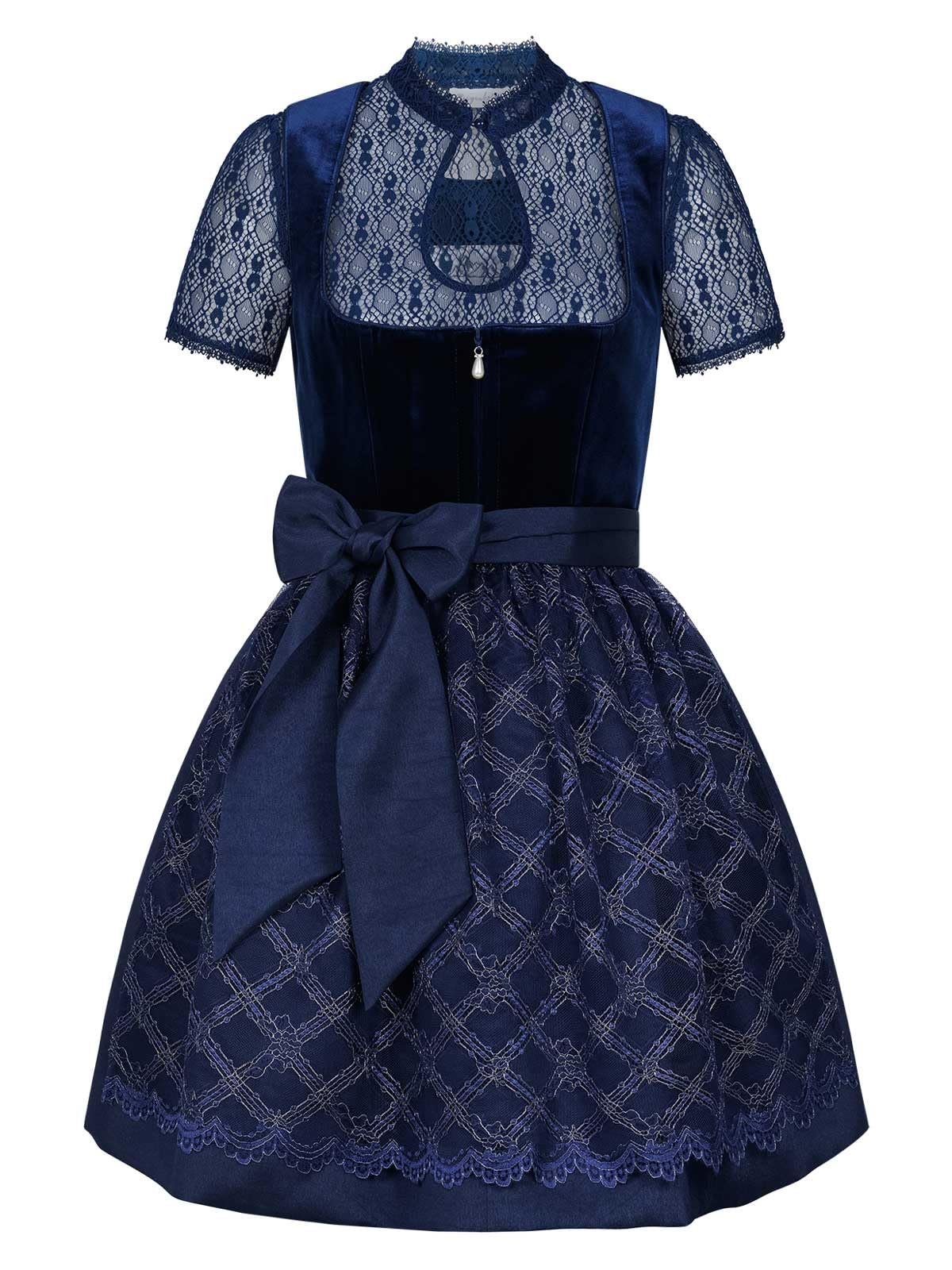 Steigenhöfer Manufaktur Dirndl Damen im Set - Oktoberfest Outfit - Set enthält Kleid Bluse und Schürze - Midi Dirndl mit 60cm Rocklänge - Feine Samtoptik und Perlenapplikation - Franziska