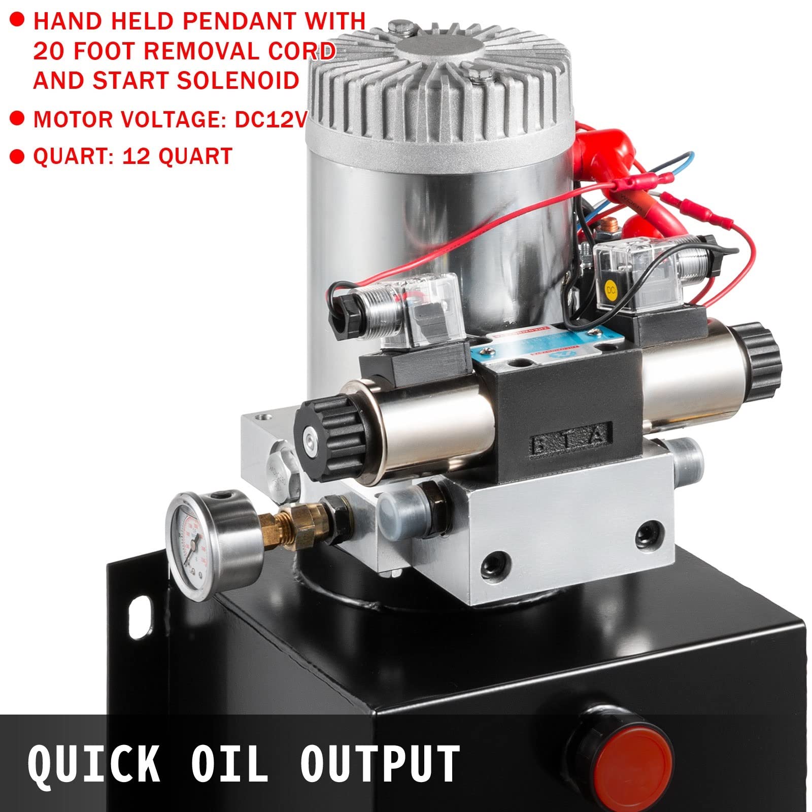 6 10 12 15 pintes cric de voiture pompe hydraulique Double effet unité d'alimentation en acier réservoir d'huile benne remorque grue camion voiture ascenseur moteur(6 Quart)