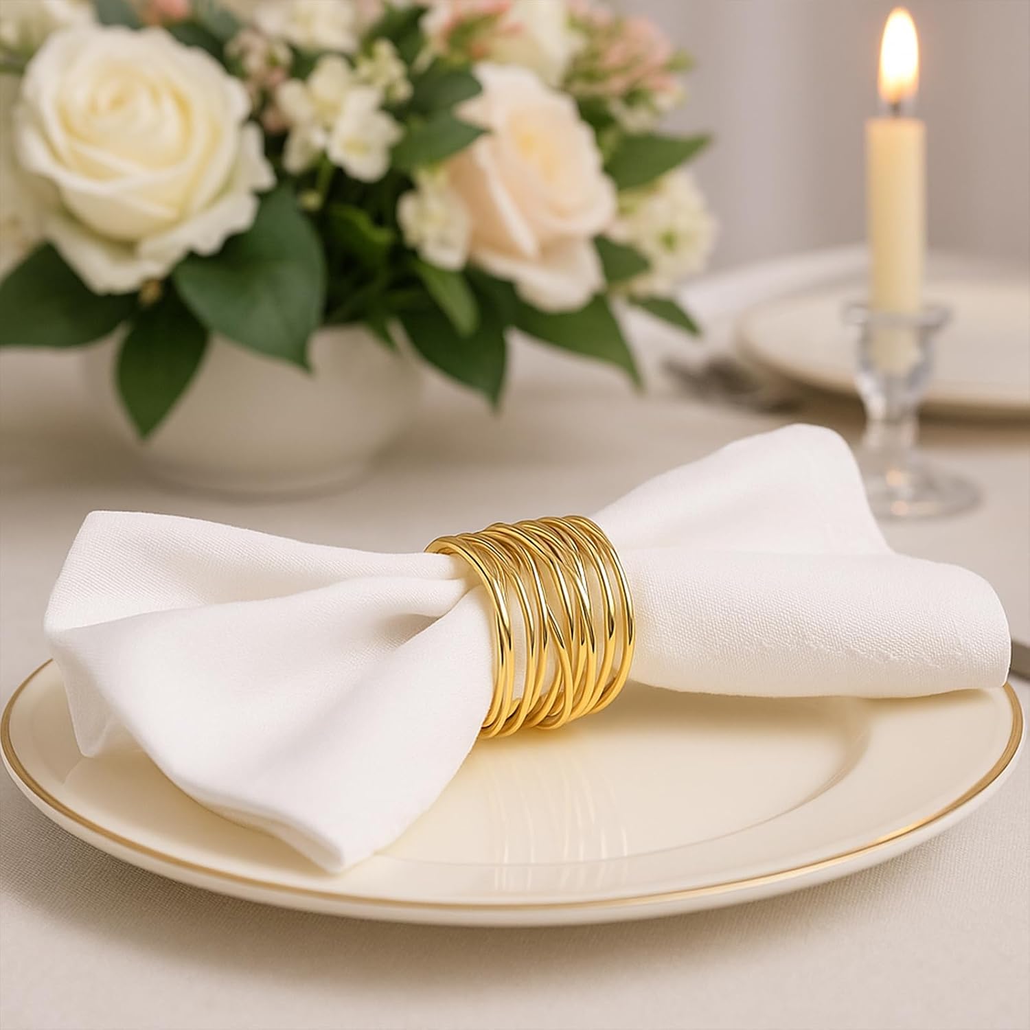 6 PCS Gold Metal Napkin Rings - Elegant Twisted Wire Napkin Holders