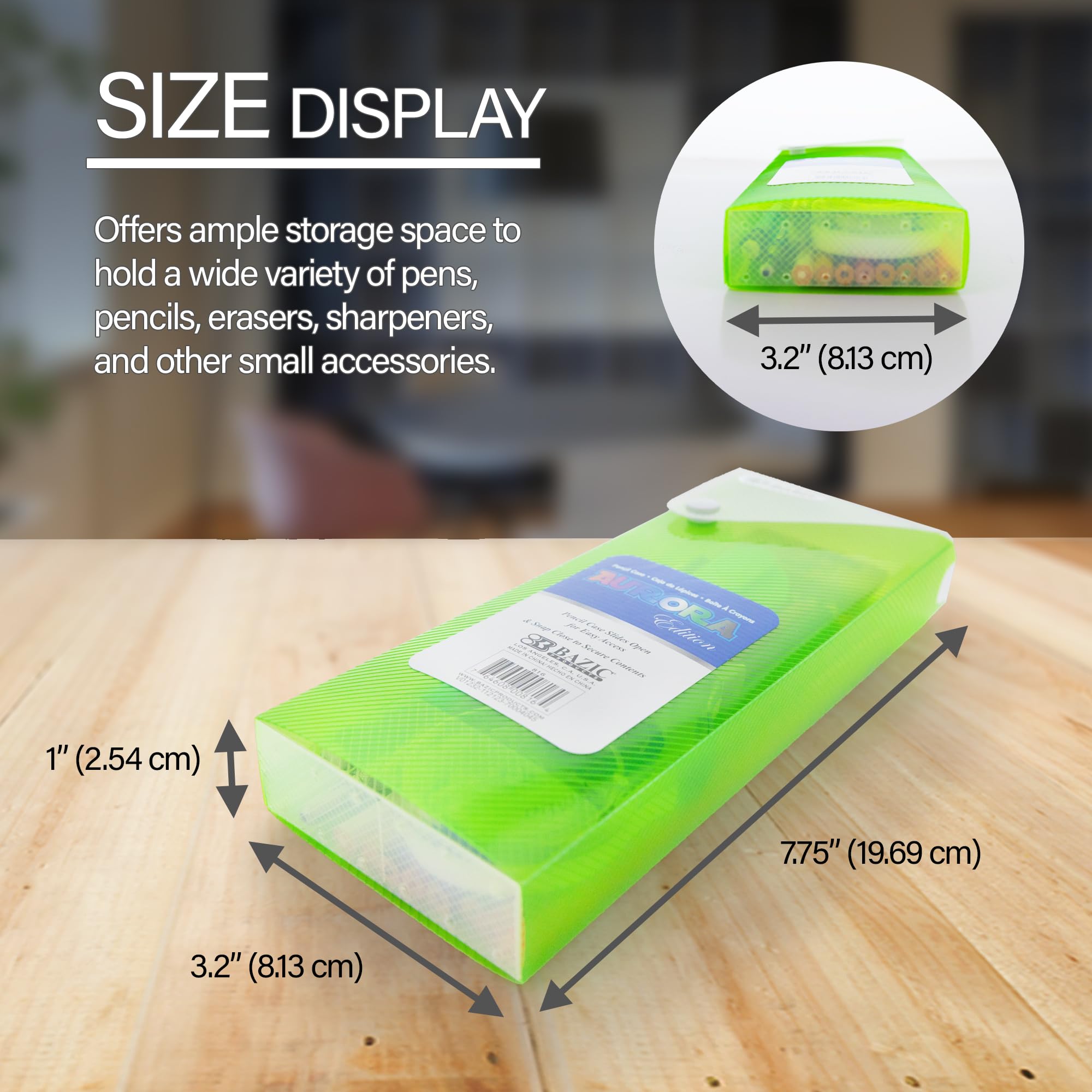 BAZIC Slider Pencil Case, Utility Storage Box Snap Closure, Translucent Assorted Color Multi Purpose Organizer, 6-Pack