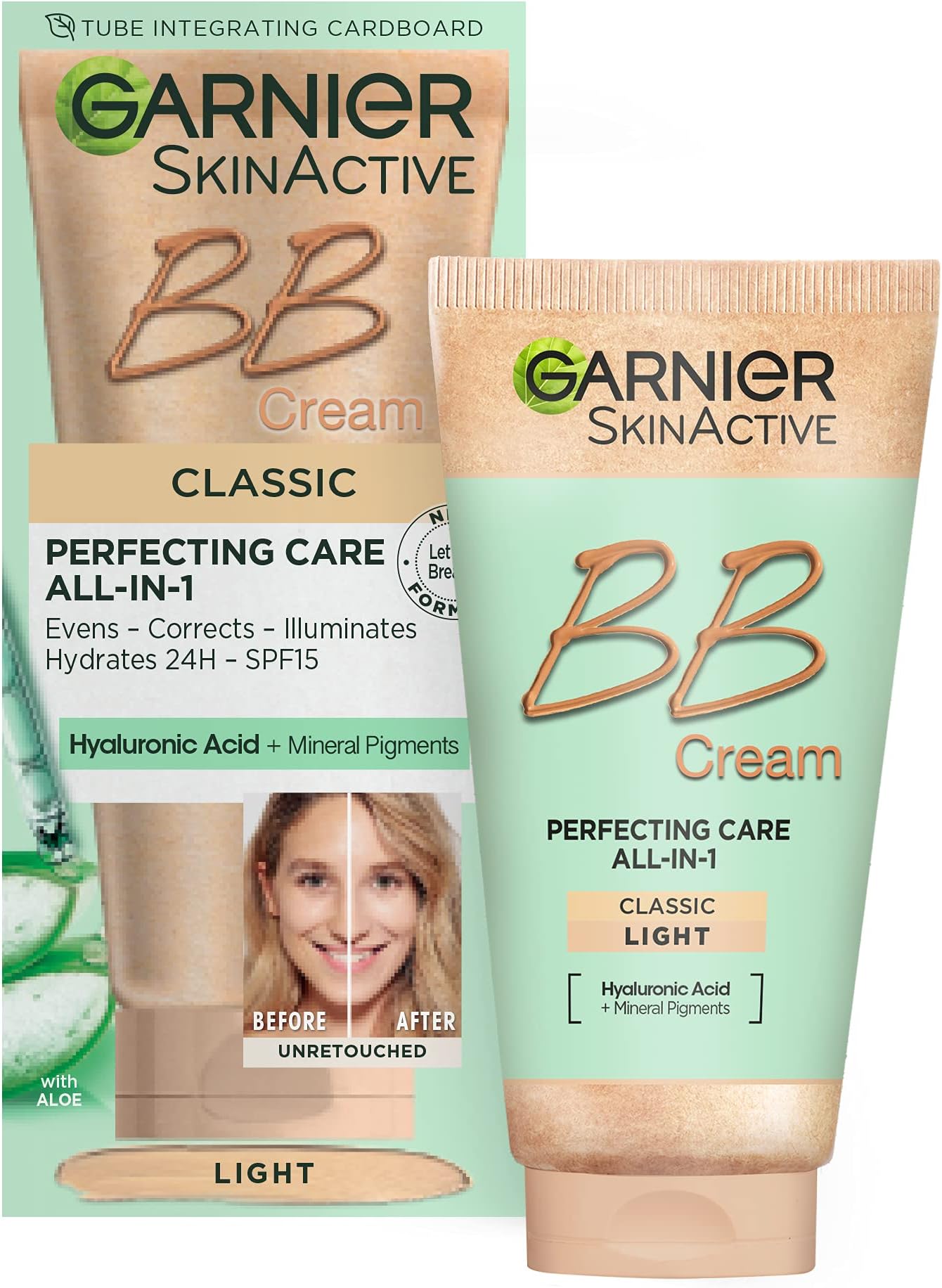 SkinActive Classic Perfecting All-in-1 BB Cream, Shade Classic Light, Tinted Moisturiser SPF 15, Brightens and Evens Skin, With Hyaluronic Acid Aloe & Mineral Pigments, 50 ml