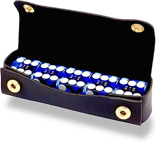 Luck Lab Grade AAA 19mm Casino Dice with Razor Edges and Matching Serial Numbers Set of 5 and Leather Dice Case, Blue